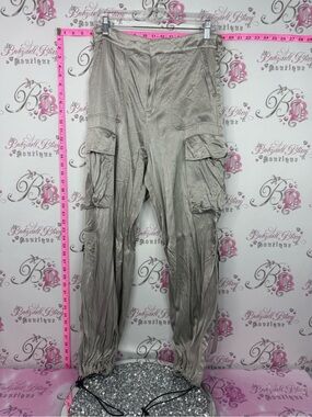 Zara pants shiny silver Cargo Pants — Light Taupe